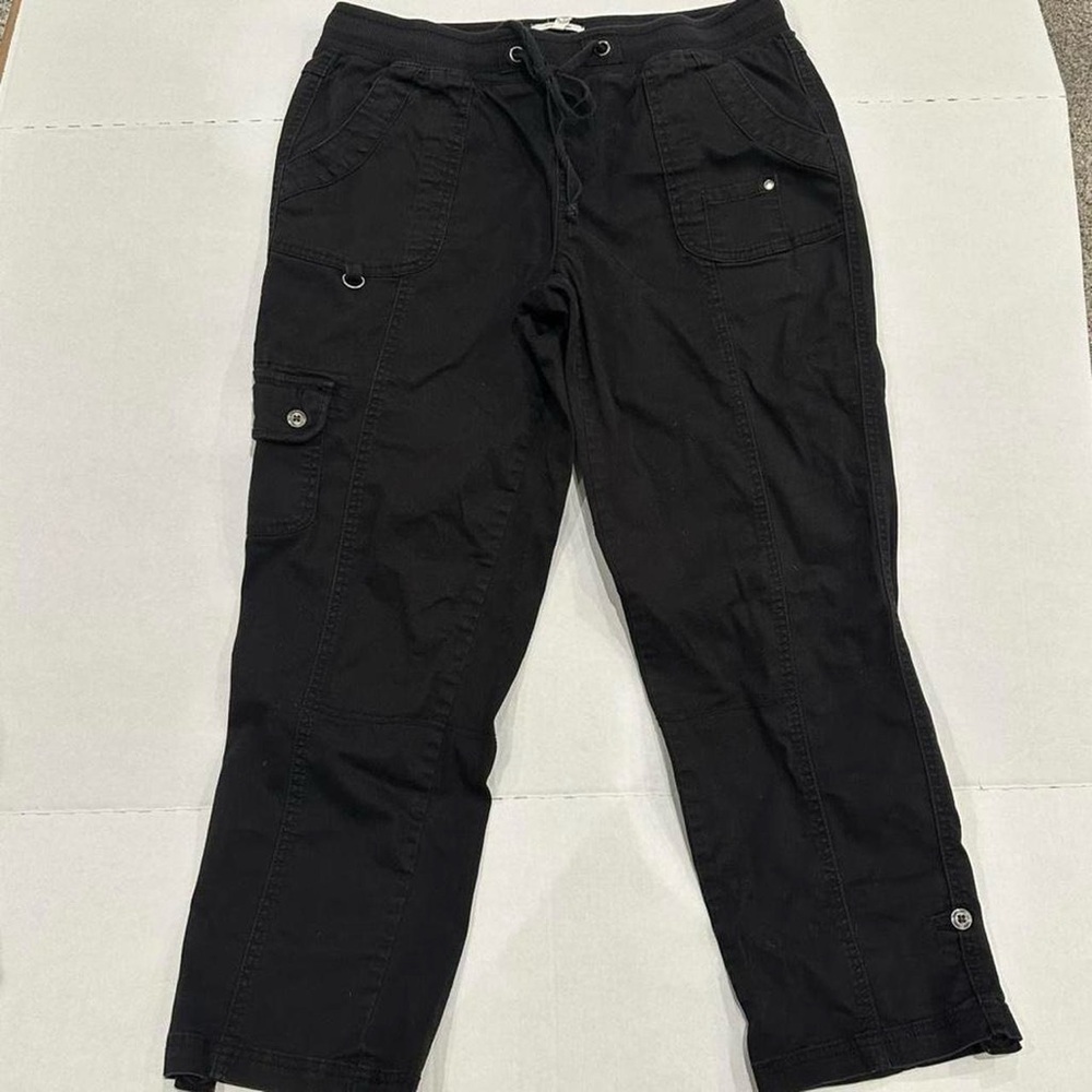 Maurices Black Cargo Utility Pants Size 7/8 Drawstring Waist And Ankle Straps